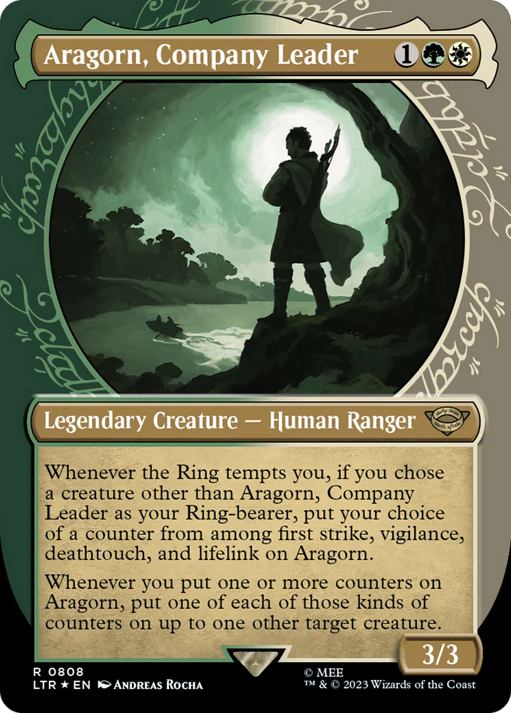 Aragorn, Company Leader (LTR-808) - The Lord of the Rings: Tales of Middle-earth: (Showcase) (Borderless) Surge Foil [Rare]