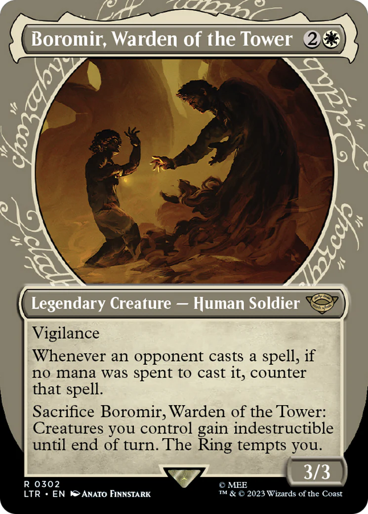 Boromir, Warden of the Tower (LTR-302) - The Lord of the Rings: Tales of Middle-earth: (Showcase) (Borderless) Foil [Rare]