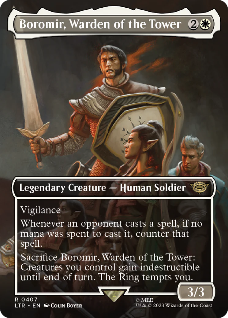 Boromir, Warden of the Tower (LTR-407) - The Lord of the Rings: Tales of Middle-earth (Borderless) Foil [Rare]