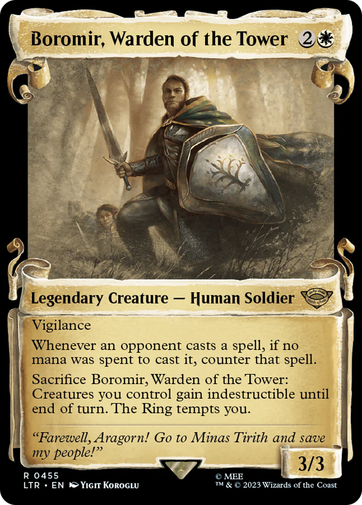 Boromir, Warden of the Tower (LTR-455) - The Lord of the Rings: Tales of Middle-earth: (Showcase) Scroll Foil [Rare]