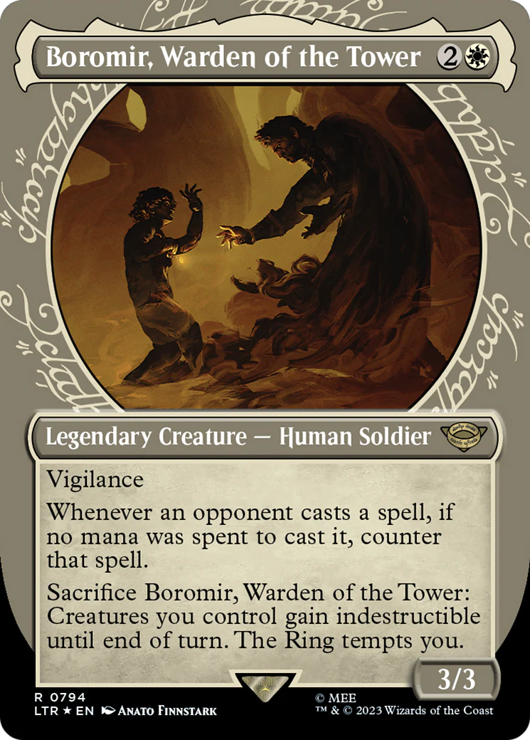 Boromir, Warden of the Tower (LTR-794) - The Lord of the Rings: Tales of Middle-earth: (Showcase) (Borderless) Surge Foil [Rare]