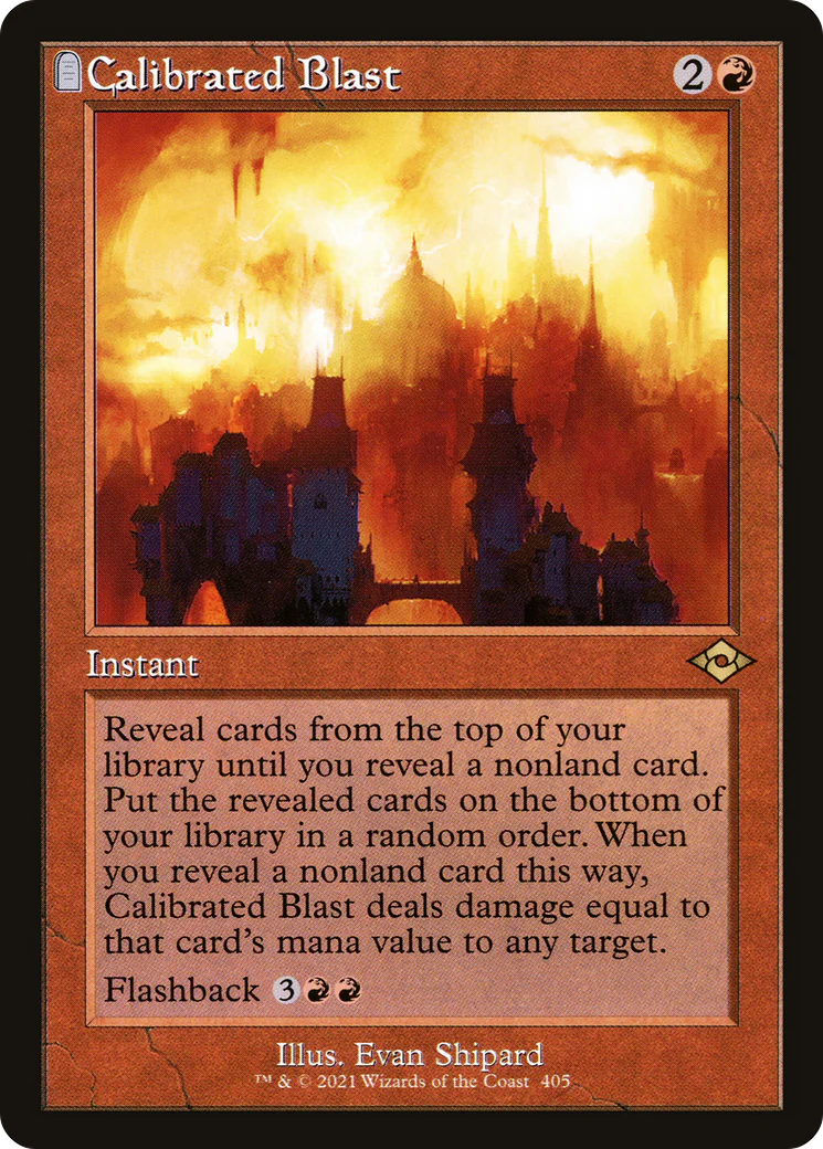 Calibrated Blast (MH2-405) - Modern Horizons 2: (tombstone) Etched Foil [Rare] Retro Frame
