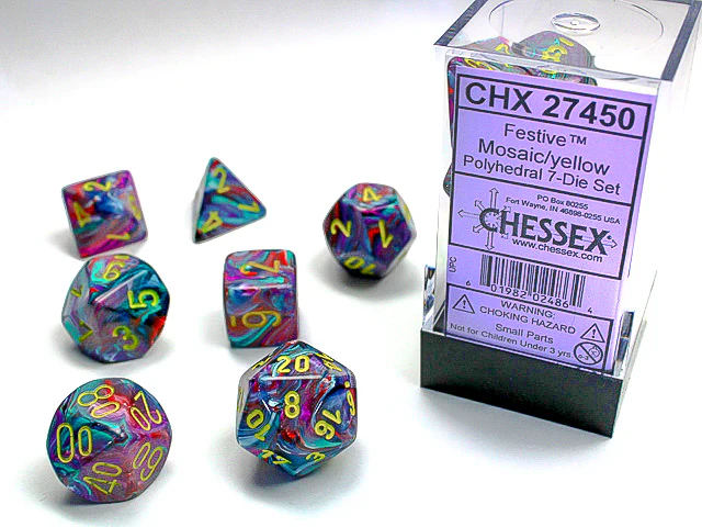 Chessex - 7-Dice Set - Festive - Mosaic/Yellow (Polyhedral)