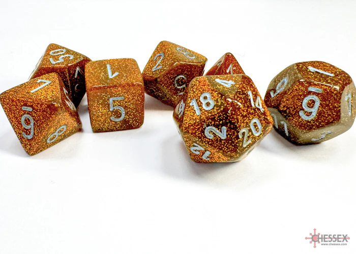 Chessex - 7-Dice Set - Glitter - Gold/Silver (Polyhedral) - Image 2