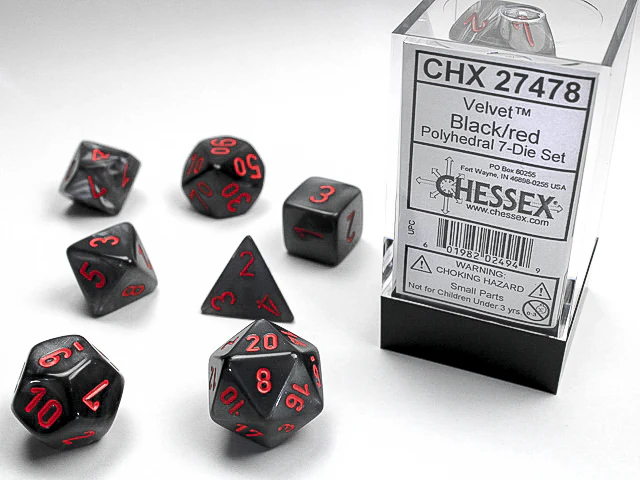 Chessex - 7-Dice Set - Velvet - Black /Red (Polyhedral)
