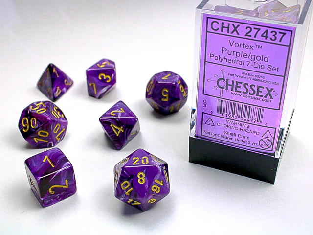 Chessex - 7-Dice Set - Vortex - Purple/Gold (Polyhedral)