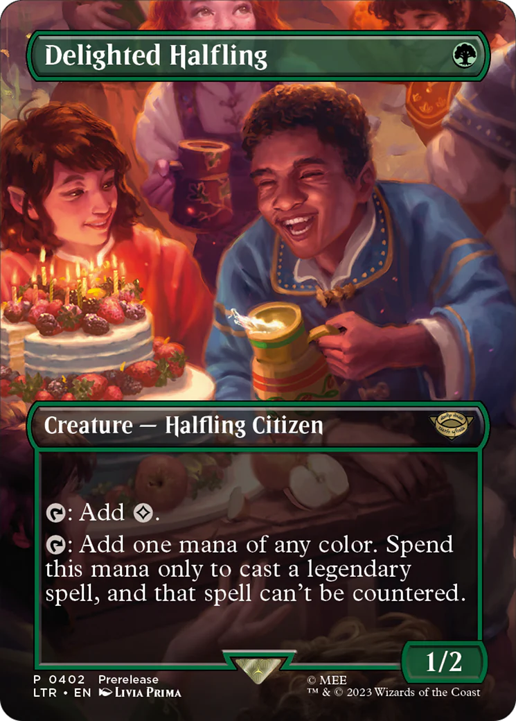 Delighted Halfling (LTR-402) - The Lord of the Rings: Tales of Middle-earth (Borderless) Foil [Rare]