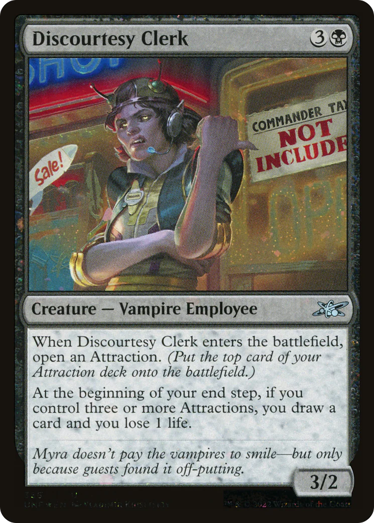 Discourtesy Clerk (UNF-356) - Unfinity Galaxy Foil [Uncommon]