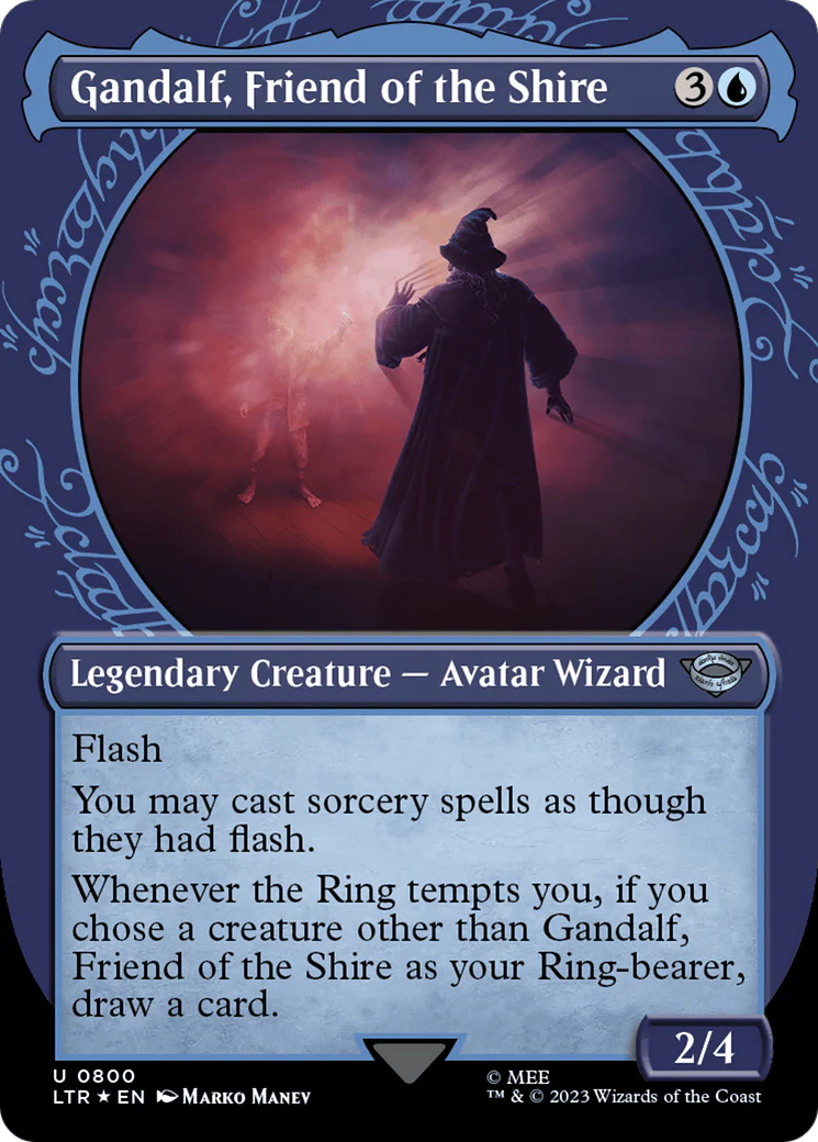 Gandalf, Friend of the Shire (LTR-800) - The Lord of the Rings: Tales of Middle-earth: (Showcase) (Borderless) Surge Foil [Uncommon]