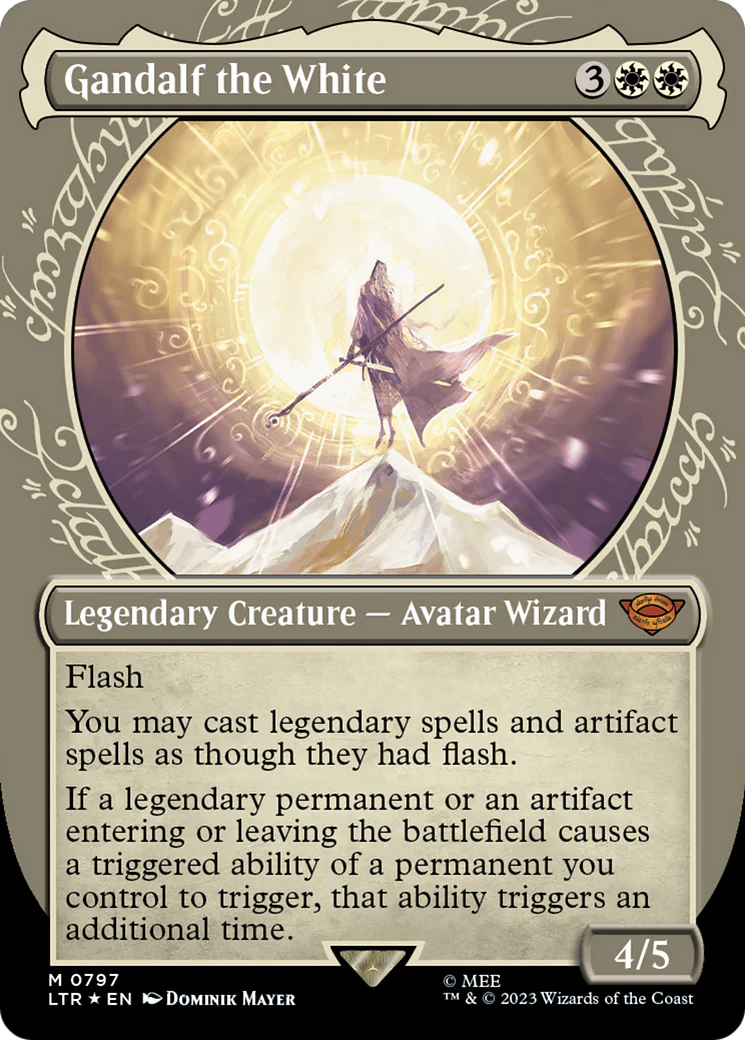 Gandalf the White (LTR-797) - The Lord of the Rings: Tales of Middle-earth: (Showcase) (Borderless) Surge Foil [Mythic]