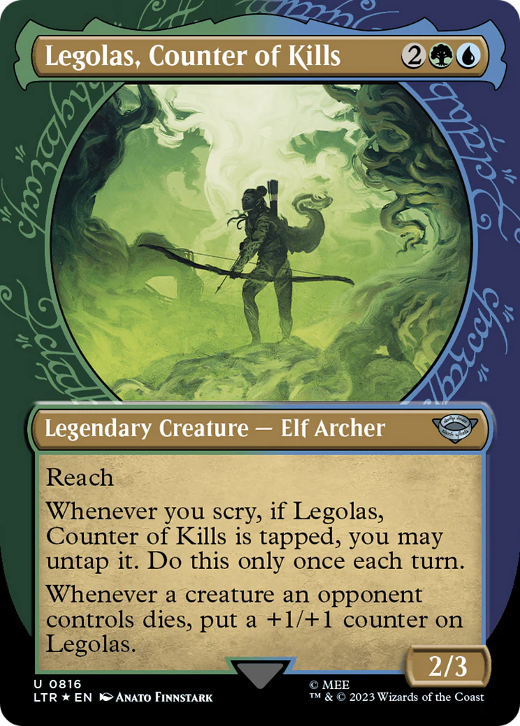 Legolas, Counter of Kills (LTR-816) - The Lord of the Rings: Tales of Middle-earth: (Showcase) (Borderless) Surge Foil [Uncommon]