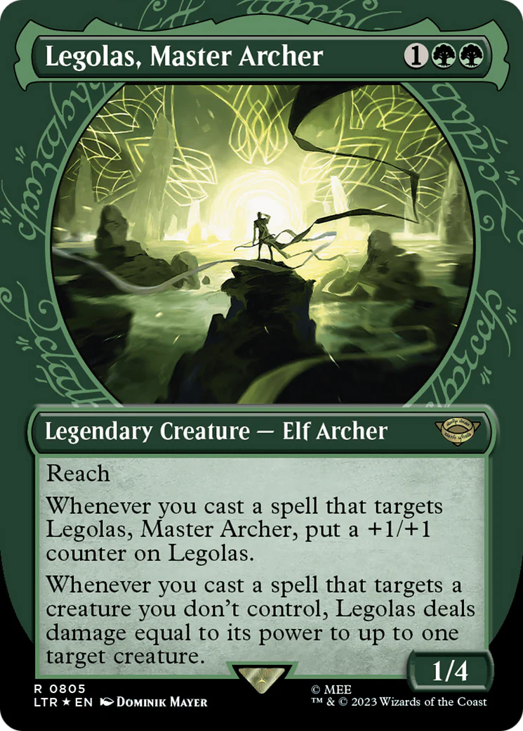 Legolas, Master Archer (LTR-805) - The Lord of the Rings: Tales of Middle-earth: (Showcase) (Borderless) Surge Foil [Rare]