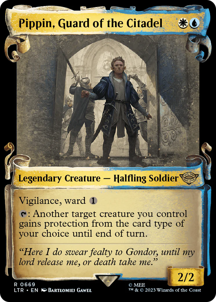 Pippin, Guard of the Citadel (LTR-669) - The Lord of the Rings: Tales of Middle-earth: (Showcase) Scroll Foil [Rare]