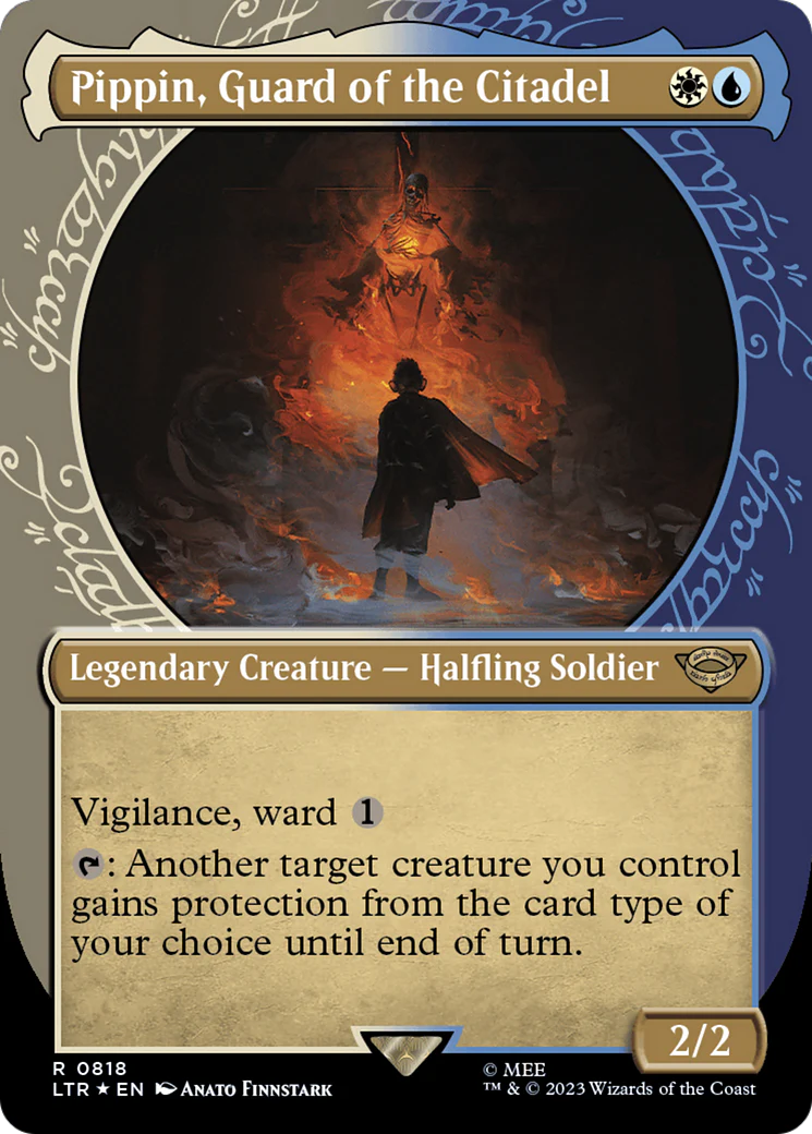 Pippin, Guard of the Citadel (LTR-818) - The Lord of the Rings: Tales of Middle-earth: (Showcase) (Borderless) Surge Foil [Rare]