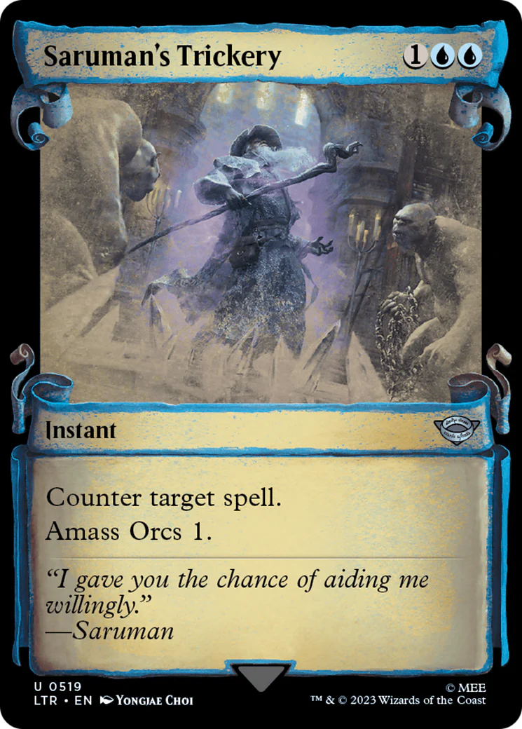Saruman's Trickery (LTR-519) - The Lord of the Rings: Tales of Middle-earth: (Showcase) Scroll Foil [Uncommon]