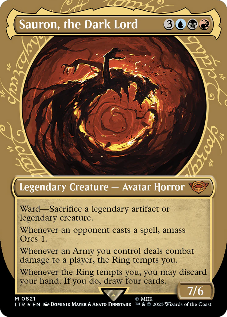 Sauron, the Dark Lord (LTR-821) - The Lord of the Rings: Tales of Middle-earth: (Showcase) (Borderless) Surge Foil [Mythic]
