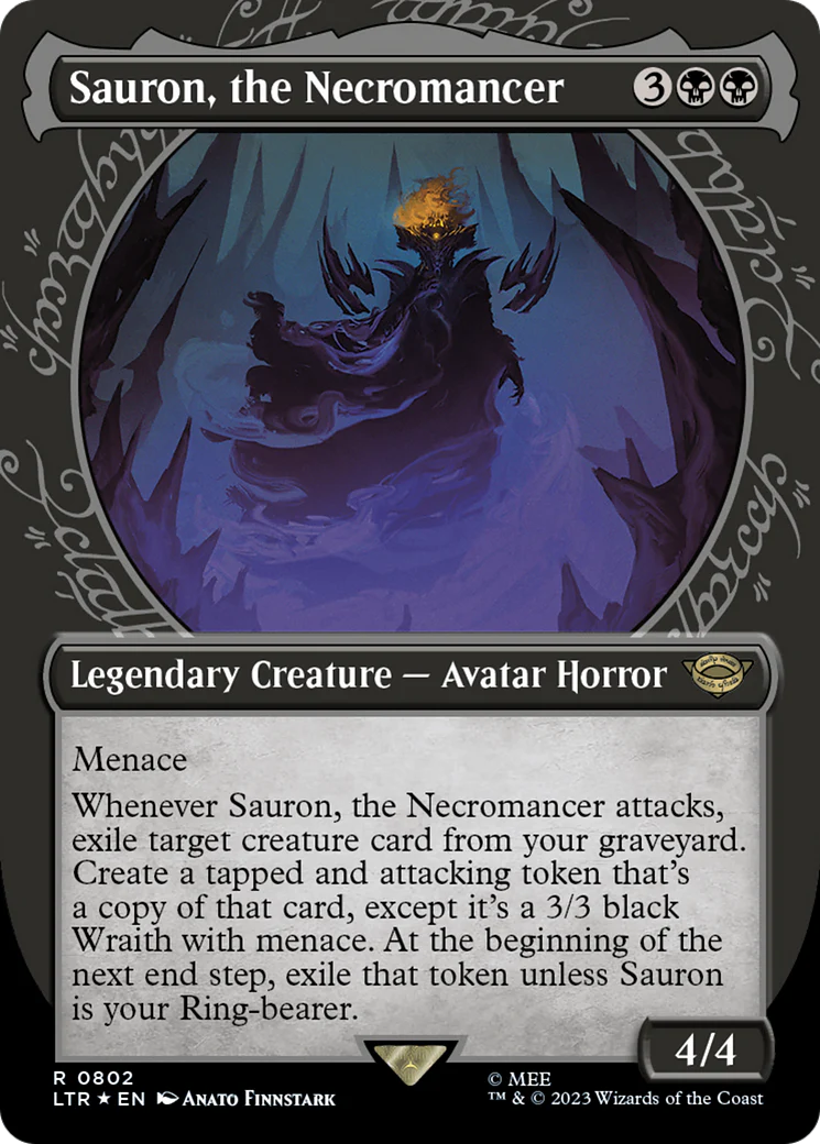 Sauron, the Necromancer (LTR-802) - The Lord of the Rings: Tales of Middle-earth: (Showcase) (Borderless) Surge Foil [Rare]