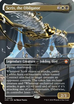 Scriv, the Obligator (Borderless) (SOC-009) - Commander: Secrets of Strixhaven [Mythic]