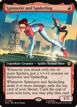 Spinneret and Spiderling (Extended Art) (SPM-264) - Marvel's Spider-Man Foil [Rare]