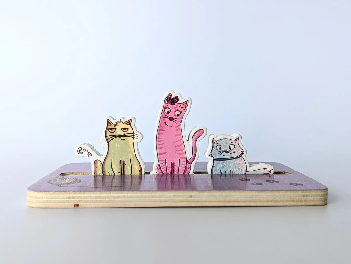 Stack O’ Cats Mascot Meeple Pack – Wooden 3-Pack (Double-Sided Printed)