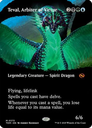 Teval, Arbiter of Virtue (Borderless) (TDM-373) - Tarkir: Dragonstorm Foil [Mythic]